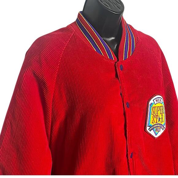 VINTAGE NCA SUPERSTAR PERFORMANCE TEAM CHEER JACKET RED CORDUROY 1990s SIZE L - Picture 2 of 5